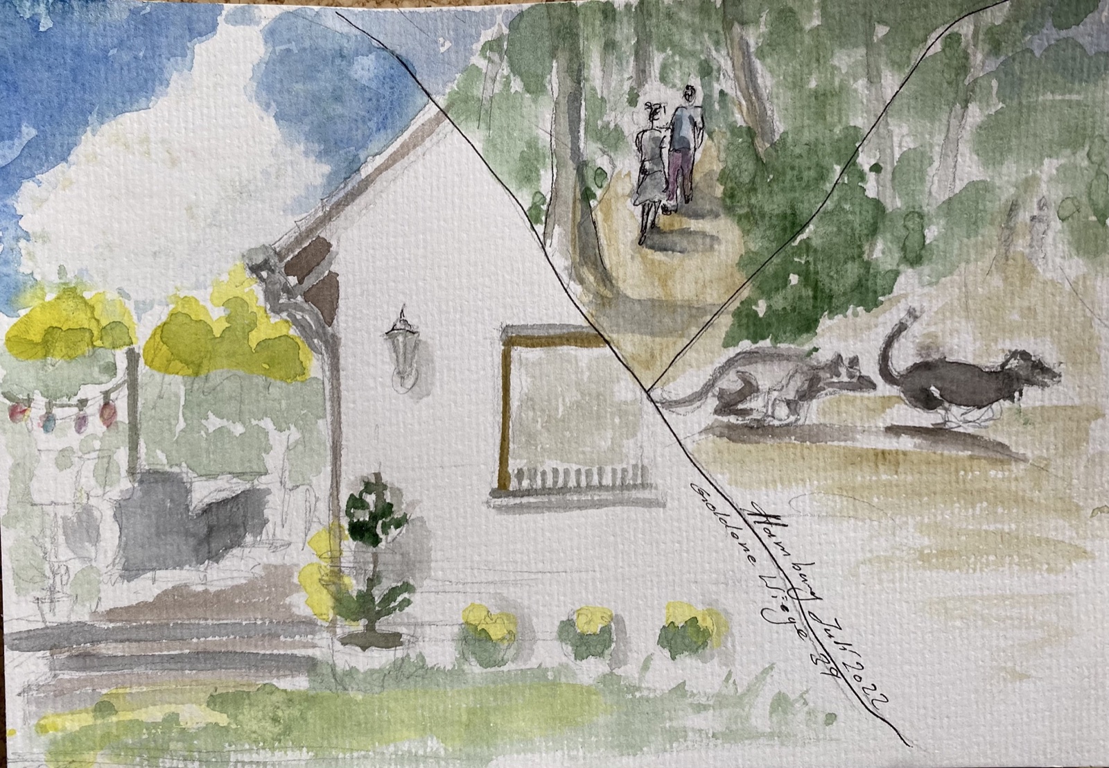 Haus, Aquarellskizze von Ellen Hermes