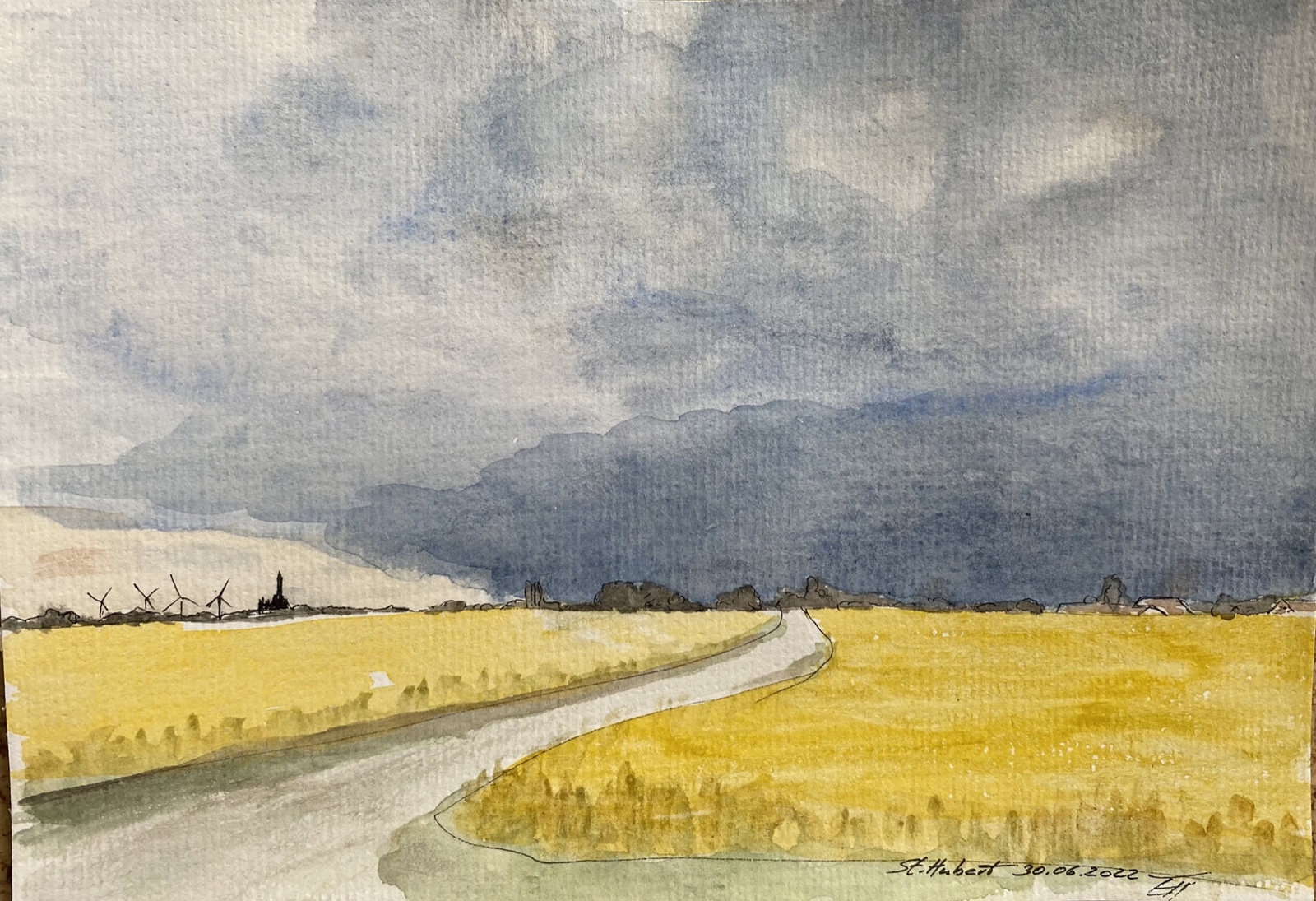 Himmelsstimmung, Aquarellskizze von Ellen Hermes