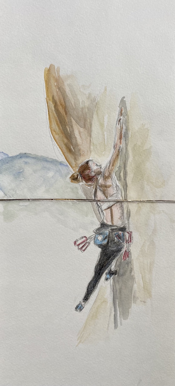 Kletterin am Fels, Aquarellskizze von Ellen Hermes